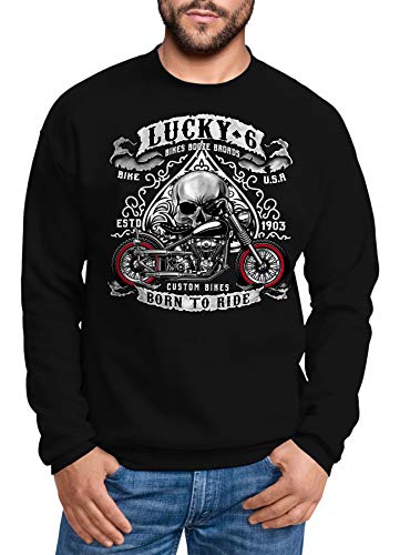 MoonWorks Sweatshirt Herren Biker Lucky 6 Totenkopf Pik Motorrad Shopper USA Live to Ride schwarz L von MoonWorks