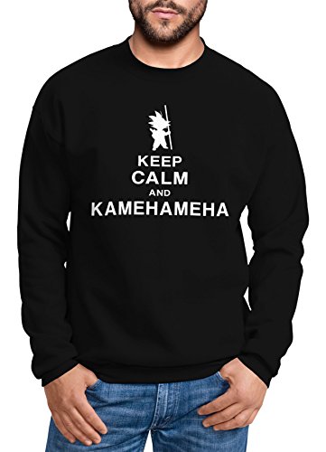 MoonWorks Sweatshirt Herren Keep Calm and Kamehameha Son Goku Dragonball Pullover ohne Kapuze schwarz 3XL von MoonWorks