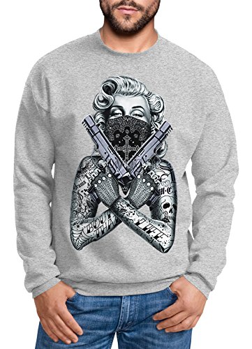 MoonWorks Sweatshirt Herren Marilyn Monroe Pistole Gun Gangster Rundhals-Pullover grau L von MoonWorks