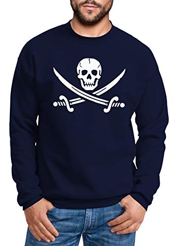 MoonWorks Sweatshirt Herren Totenkopf Pirat Jolly Roger Rundhals-Pullover Navy XXL von MoonWorks