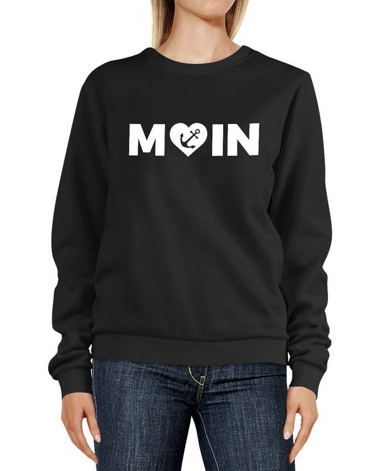 MoonWorks Sweatshirt Sweatshirt Damen Aufdruck Moin Herz mit Anker Rundhals-Pullover Pulli Sweater Moonworks® von MoonWorks