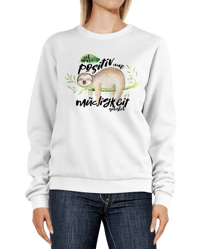 MoonWorks Sweatshirt Sweatshirt Damen Faultier Ich wurde positiv auf Müdigkeit getestet Rundhals-Pullover Pulli Sweater Moonworks® von MoonWorks