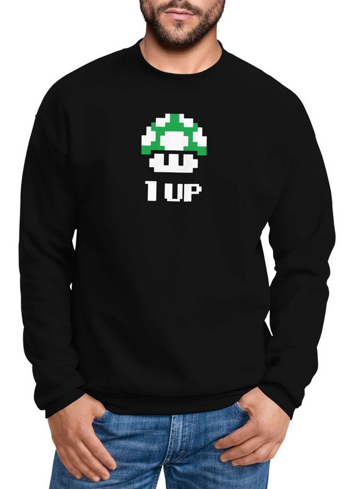 MoonWorks Sweatshirt Sweatshirt Herren Geburtstag Retro Pixel-Pilz 1-Up-Pilz Level-Up von MoonWorks