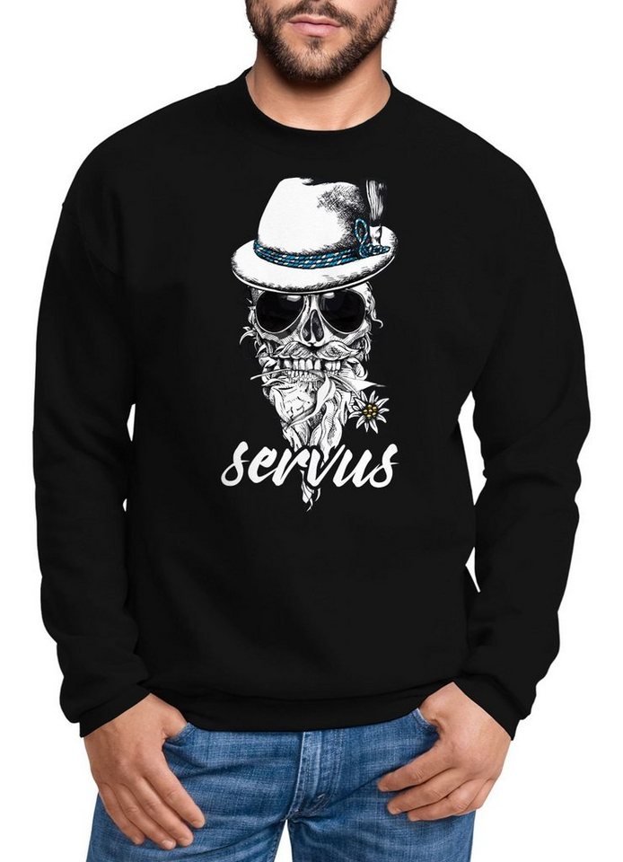 MoonWorks Sweatshirt Sweatshirt Herren Totenkopf Filzhut Bayern Skull Blume Servus Rundhals-Pullover Moonworks® von MoonWorks