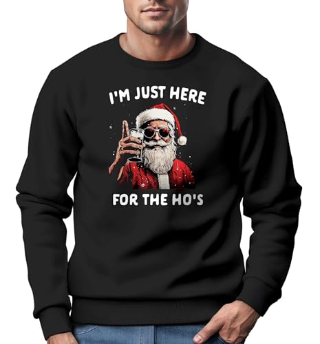 MoonWorks Sweatshirt Sweatshirt Herren Weihnachten Spruch I`m just here for The Ho's Weihnachtsmann 'Bier Ugly Xmas Sweater schwarz M von MoonWorks