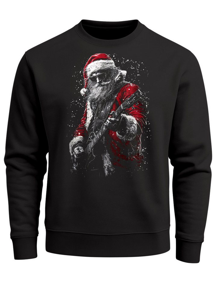 MoonWorks Sweatshirt Sweatshirt Herren Weihnachtspullover, Santa mit Gitarre, Grafik von MoonWorks