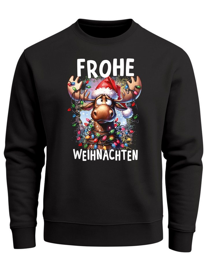 MoonWorks Sweatshirt Sweatshirt Herren Weihnachtspullover Aufdruck Elch Rentier Frohe von MoonWorks