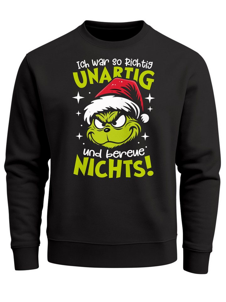MoonWorks Sweatshirt Sweatshirt Herren Weihnachtspullover Grinch Spruch Unartig von MoonWorks