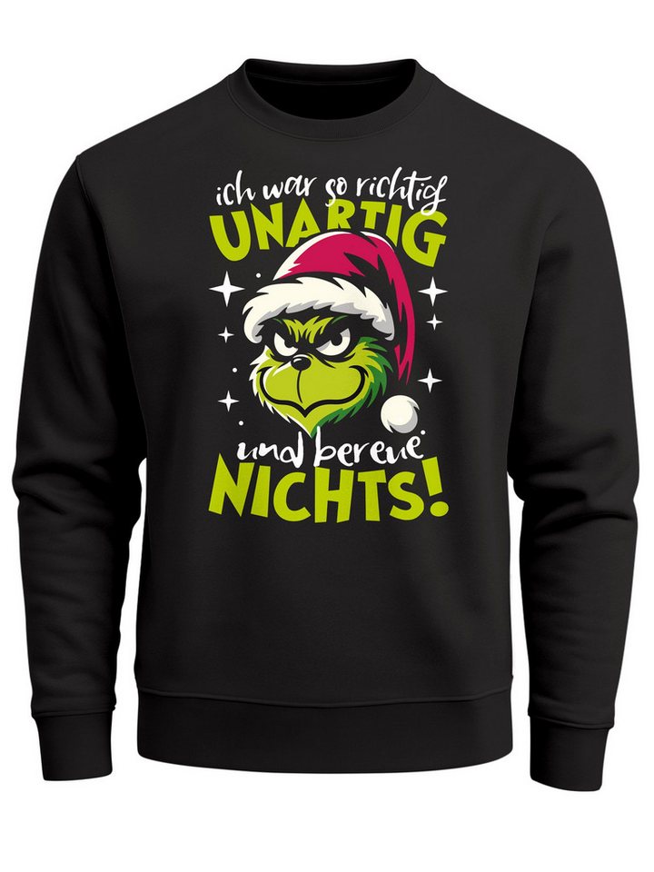 MoonWorks Sweatshirt Sweatshirt Herren Weihnachtspullover Grinch Spruch Unartig von MoonWorks