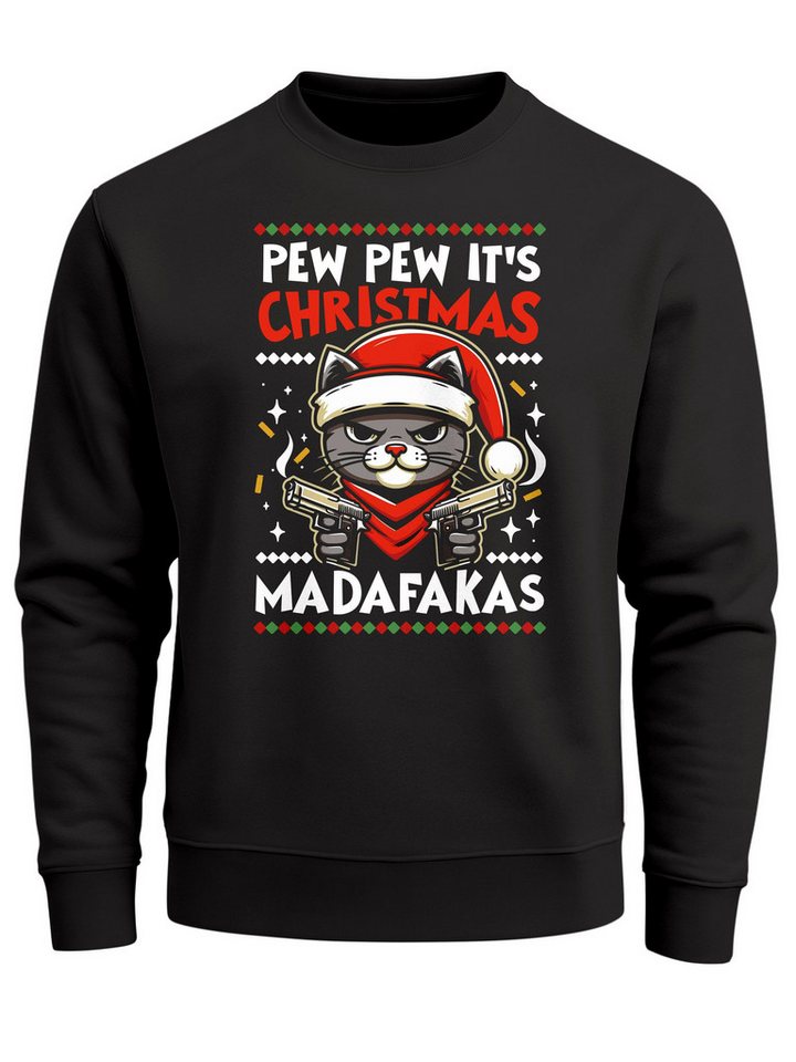 MoonWorks Sweatshirt Sweatshirt Herren Weihnachtspullover Katze Pew Pew Madafakas Print von MoonWorks