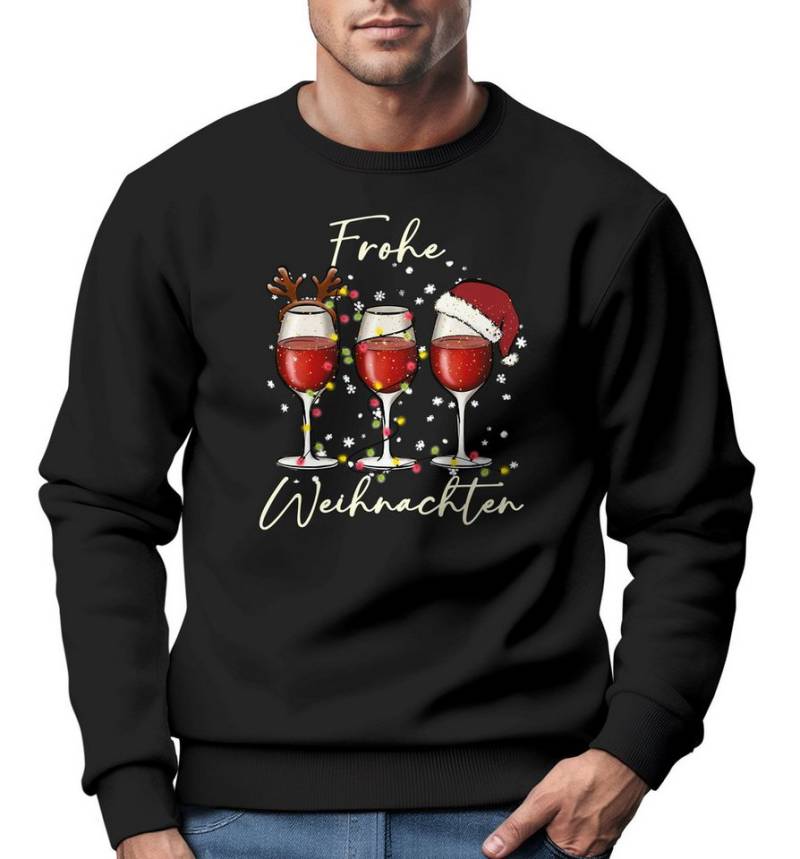 MoonWorks Sweatshirt Sweatshirt Herren Weihnachtspullover Weingläser Aufdruck Frohe von MoonWorks