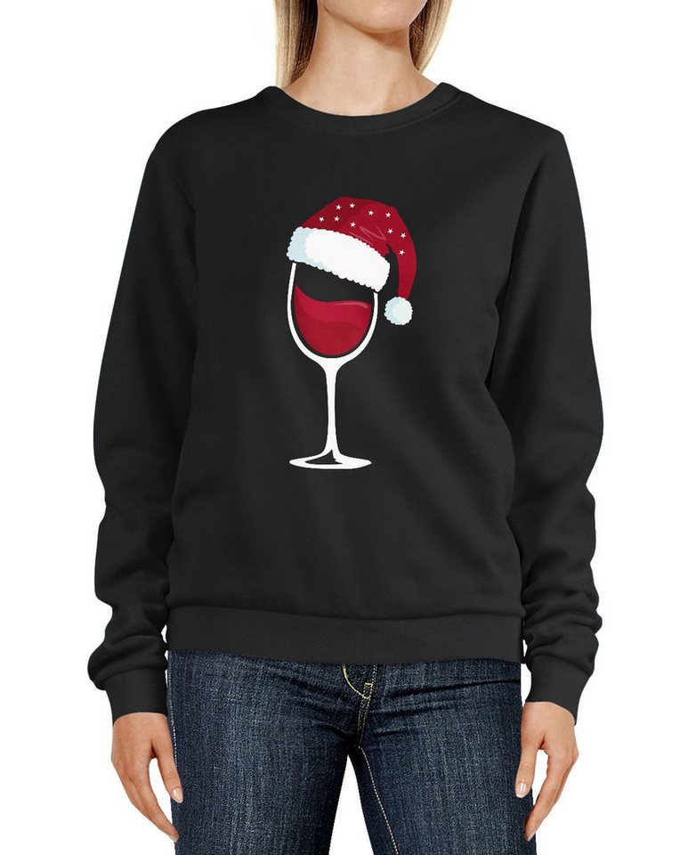 MoonWorks Sweatshirt Sweatshirt Weihnachten lustig Weinglas mit Weihnachtsmütze von MoonWorks