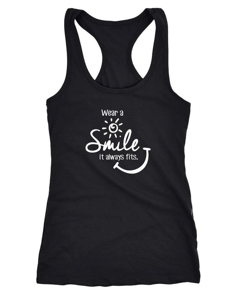 MoonWorks Tanktop Damen Tank Top Wear a Smile it always fits Racerback Tanktop Moonworks® von MoonWorks