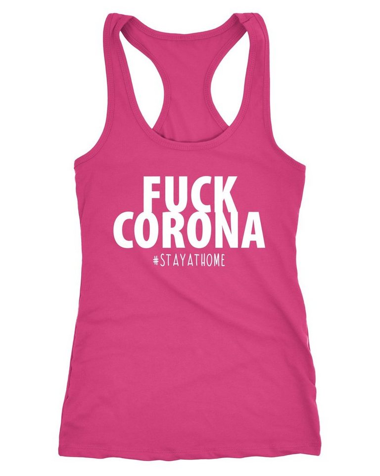 MoonWorks Tanktop Damen Tanktop Fuck Corona #stayathome Statement Appell Pandemie RacerbackTrägershirt Moonworks® von MoonWorks