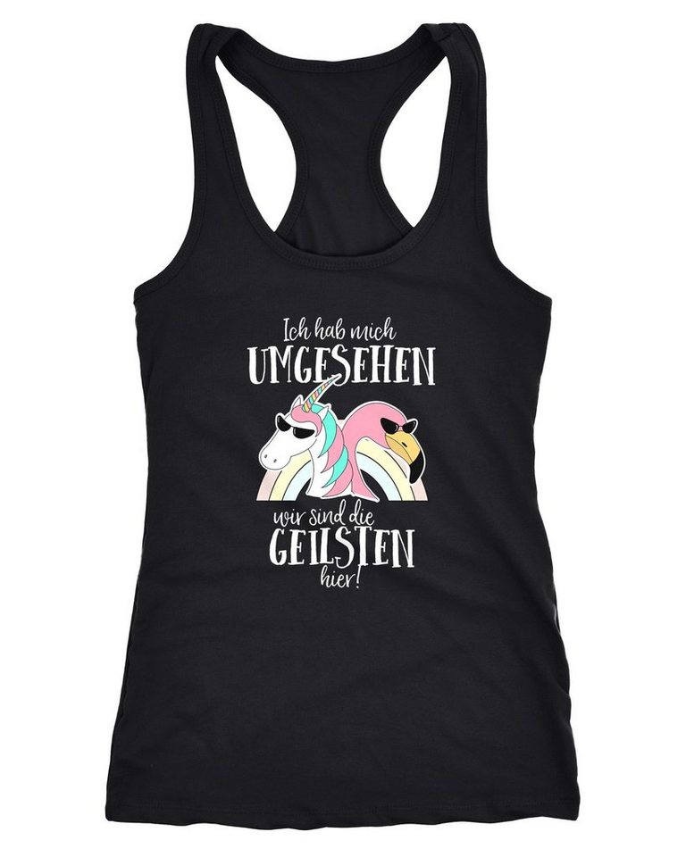 MoonWorks Tanktop Damen Tanktop Ich hab mich umgesehen wir sind die geilsten hier Flamingo Einhorn Racerback Moonworks® von MoonWorks