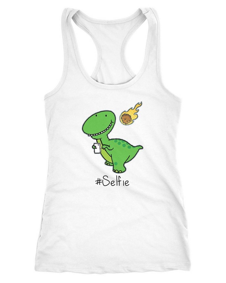MoonWorks Tanktop Damen Tanktop Selfie-Shirt Dinosaurier Dino Selfie Asteroid Glitzer von MoonWorks