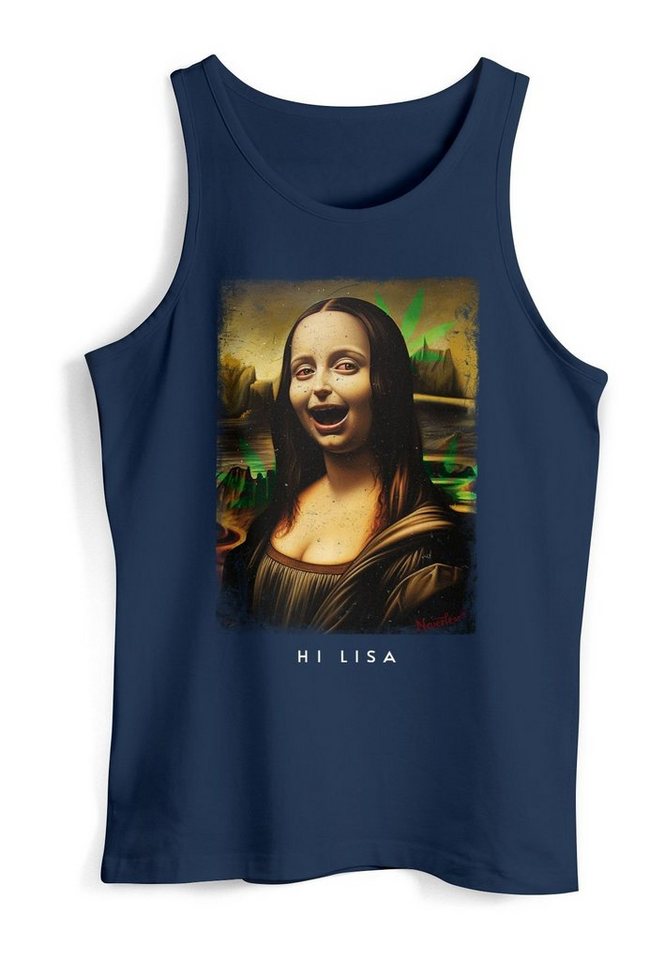 MoonWorks Tanktop Herren Tank-Top Print Aufdruck Mona Lisa Parodie Meme Kapuzen-Pullover mit Print von MoonWorks