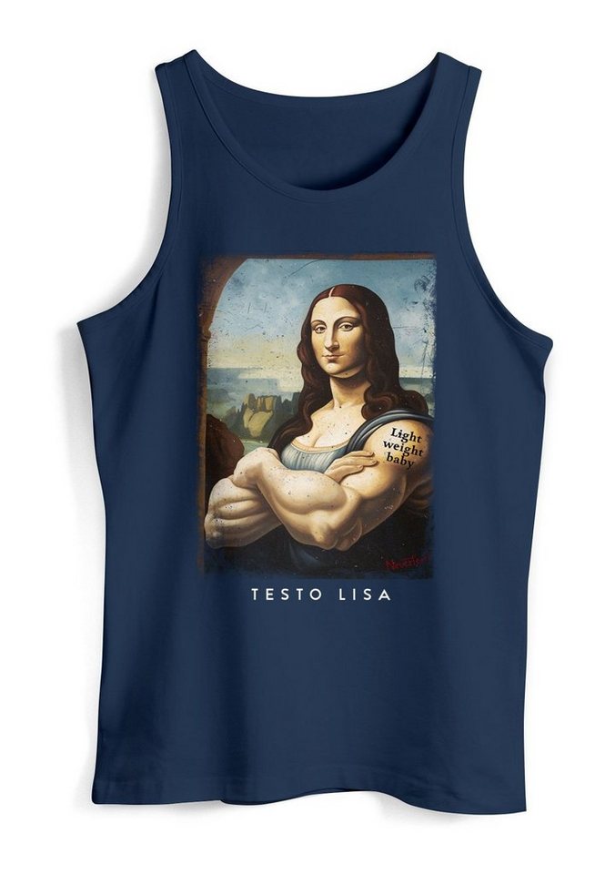 MoonWorks Tanktop Herren Tank-Top Print Aufdruck Mona Lisa Parodie Meme Kapuzen-Pullover mit Print von MoonWorks