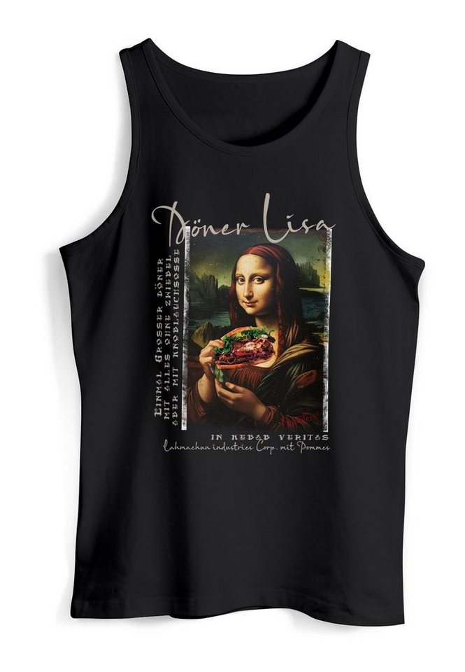 MoonWorks Tanktop Herren Tank-Top Print Aufdruck Mona Lisa Parodie Meme Kapuzen-Pullover mit Print von MoonWorks