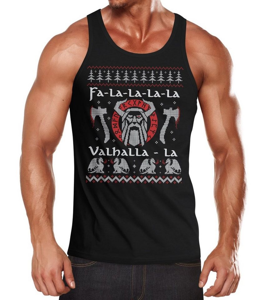 MoonWorks Tanktop Herren Tanktop Ugly Christmas Odin Vikings Winkinger Valhalla Weihnachten Fun-Shirt Achselshirt Moonworks® mit Print von MoonWorks