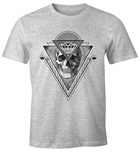 MoonWorks Trendiges Herren T-Shirt Totenkopf Skull Trinagle Kunst Diamond Diamant grau-meliert XXL von MoonWorks