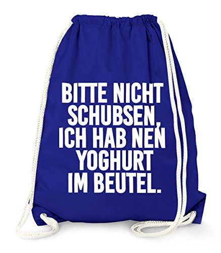 MoonWorks Turnbeutel, Bitte nicht schubsen ich hab nen Joghurt im Beutel, Gymbag Baumwolle blau unisize von MoonWorks