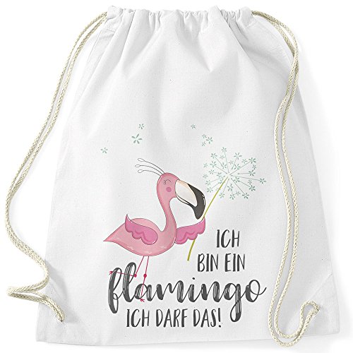 MoonWorks Turnbeutel Flamingo Ich bin ein Flamingo ich darf das Spruch Pusteblume weiß-grau unisize von MoonWorks