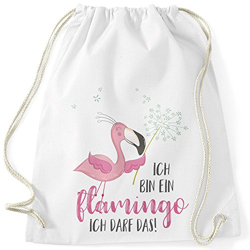 MoonWorks Turnbeutel Flamingo Ich bin ein Flamingo ich darf das Spruch Pusteblume weiß-pink unisize von MoonWorks