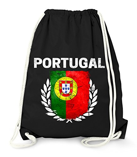 MoonWorks Turnbeutel Fußball EM WM Portugal Vintage Flagge Gymbag schwarz von MoonWorks