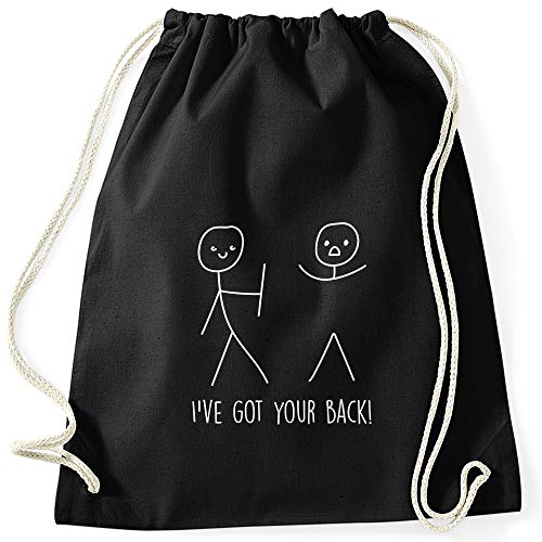 MoonWorks Turnbeutel I`ve Got Your Back Strichmännchen Spruch schwarz unisize von MoonWorks