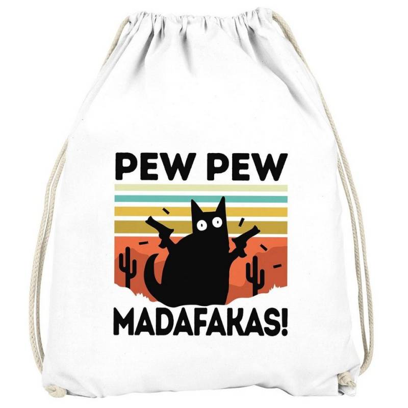 MoonWorks Turnbeutel Turnbeutel Pew Pew Madafakas! schwarze Katze Spruch Meme lustig Gymbag Moonworks® von MoonWorks