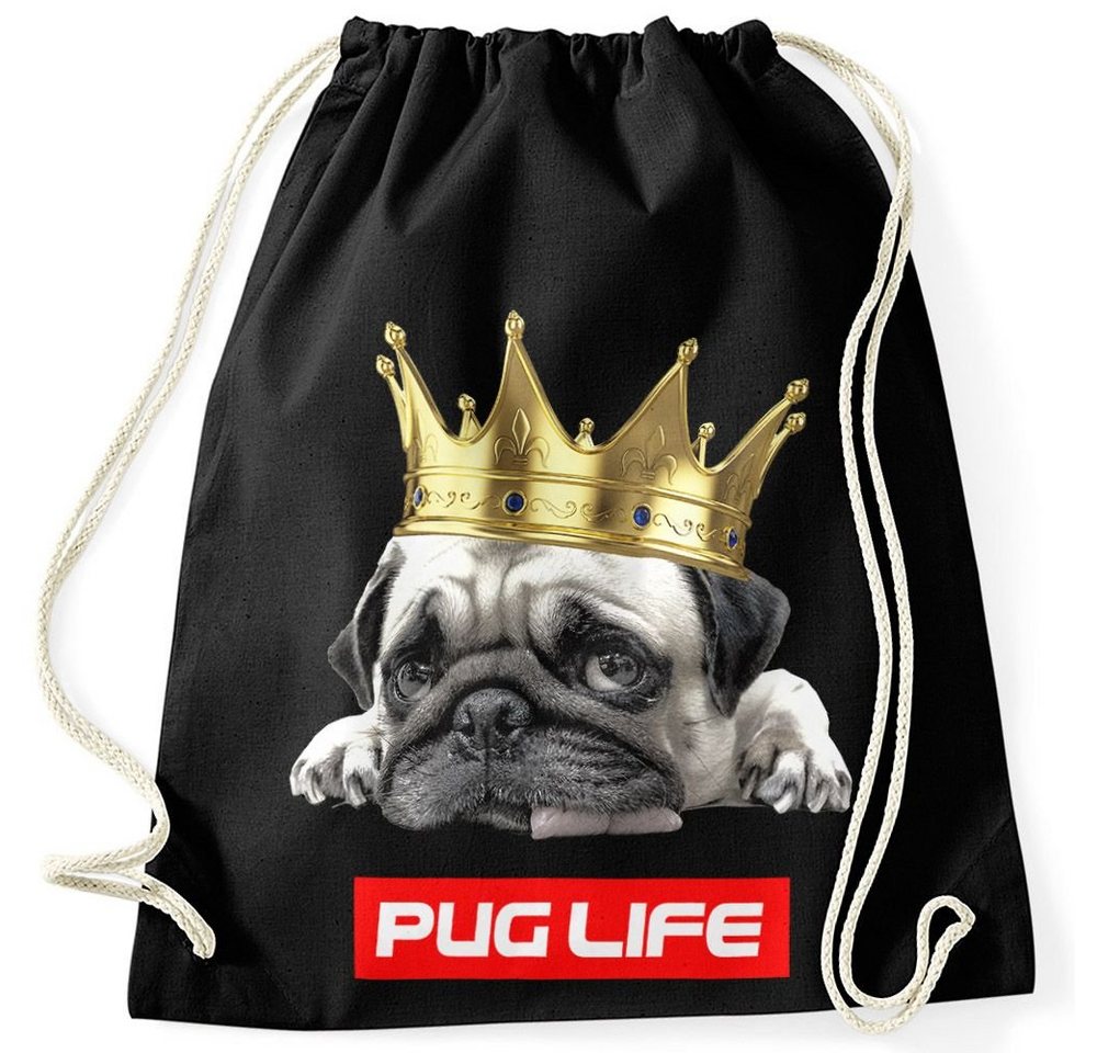 MoonWorks Turnbeutel Turnbeutel Pug Life Mops mit Krone Hipster Beutel Tasche Sportbeutel Gymsac Gymbag Moonworks® von MoonWorks