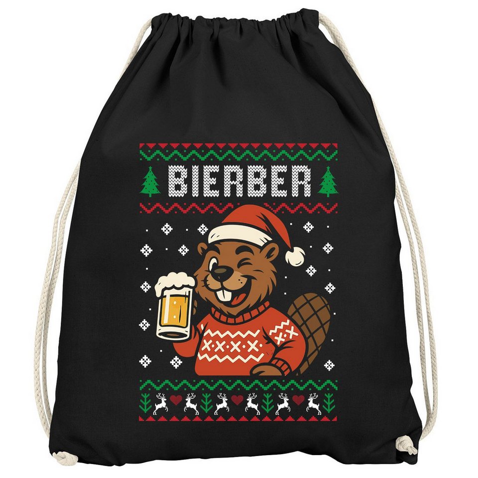 MoonWorks Turnbeutel Turnbeutel Ugly XMAS Bier Design Spruch lustig Bierber Gymbag von MoonWorks
