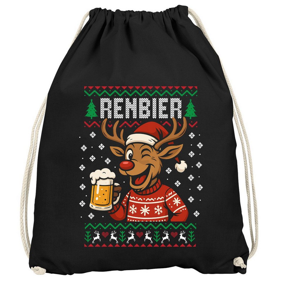 MoonWorks Turnbeutel Turnbeutel Ugly XMAS Bier Design Spruch lustig Renbier Gymbag von MoonWorks