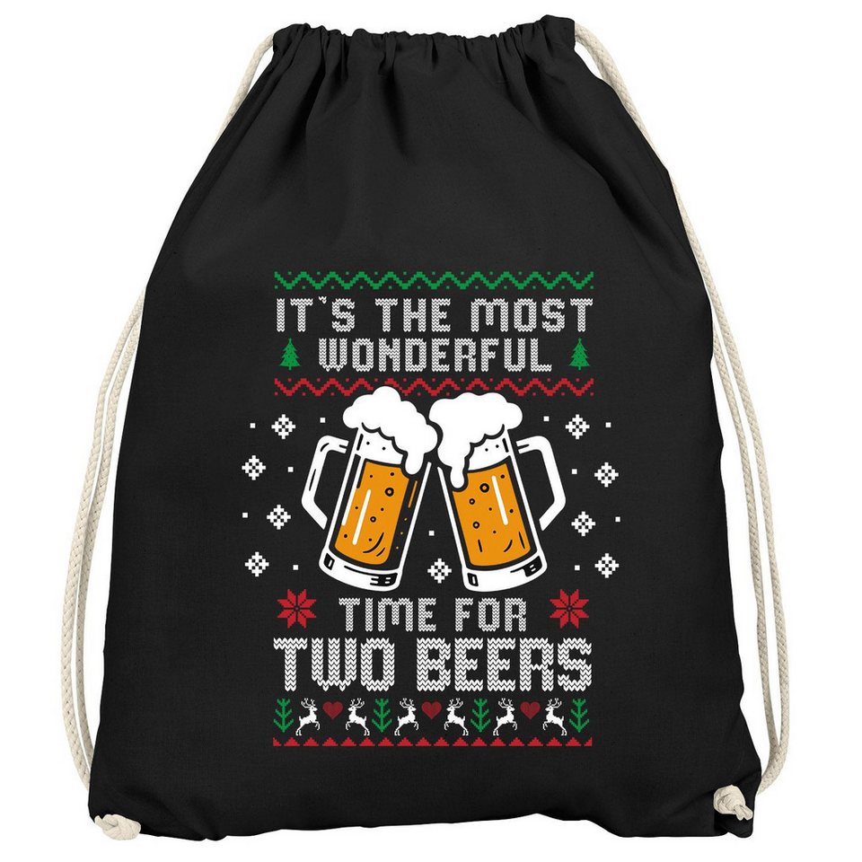 MoonWorks Turnbeutel Turnbeutel Ugly XMAS Bier Design Spruch lustig Time for Beer Gymbag von MoonWorks