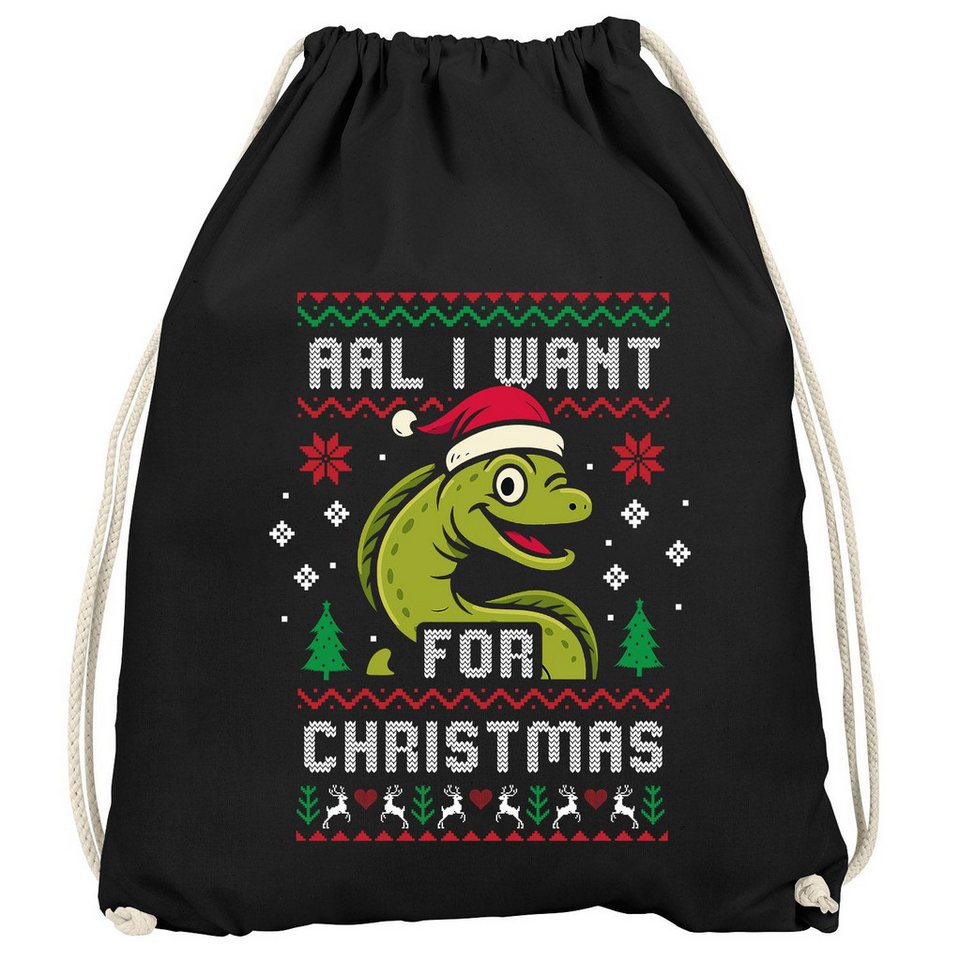 MoonWorks Turnbeutel Turnbeutel Weihnachten Ugly XMAS Spruch lustig All I Want for von MoonWorks