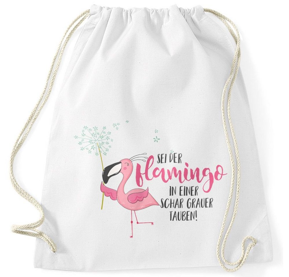 MoonWorks Turnbeutel Turnbeutel sei der Flamingo in einer Schar grauer Tauben Spruch Flamingo Pusteblume Moonworks® von MoonWorks