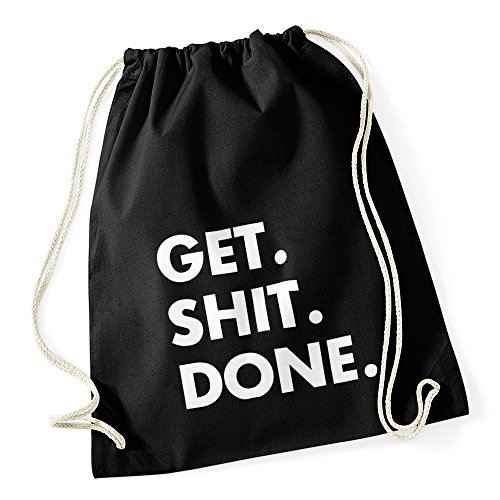 MoonWorks Turnbeutel mit Spruch - Get Shit Done - Sprüche Hipster Beutel Tasche Jutebeutel Gymbag schwarz unisize von MoonWorks