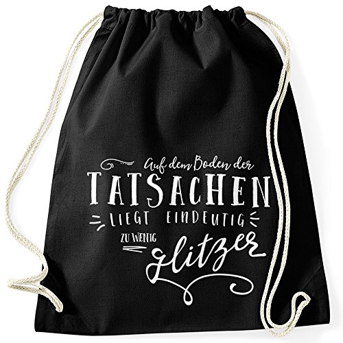MoonWorks Turnbeutel mit Spruch Glitzer - auf dem Boden der Tatsachen liegt eindeutig zu wenig Glitzer - Sprüche Gymbag schwarz unisize von MoonWorks
