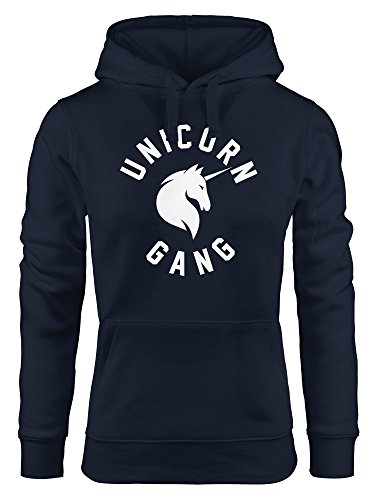 MoonWorks Unicorn Gang Kapuzen-Pullover Einhorn Damen Hoodie Navy S von MoonWorks