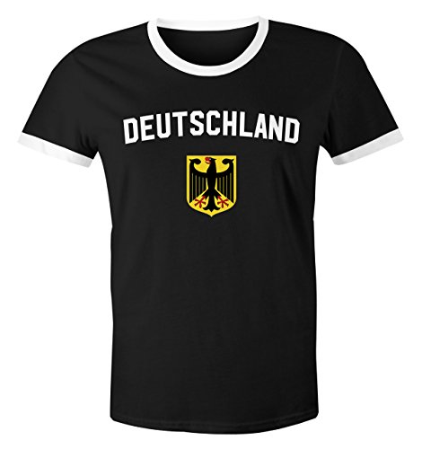 MoonWorks WM Shirt 2018 Fußball Deutschland Adler Wappen Herren Retro schwarz-weiß-gelb L von MoonWorks