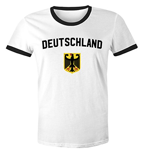 MoonWorks WM Shirt 2018 Fußball Deutschland Adler Wappen Herren Retro weiß-schwarz-gelb 3XL von MoonWorks