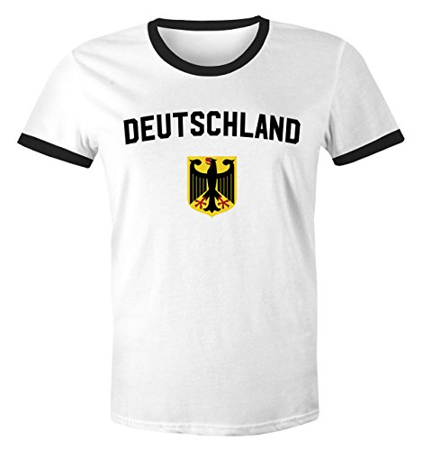 MoonWorks WM Shirt 2018 Fußball Deutschland Adler Wappen Herren Retro weiß-schwarz-gelb L von MoonWorks