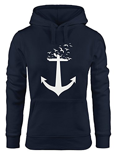 MoonWorks ausgefallener Hoodie für Damen, Anker Vögel Anchor Birds, Sweatshirt Kapuze Kapuzenpullover Navy M von MoonWorks