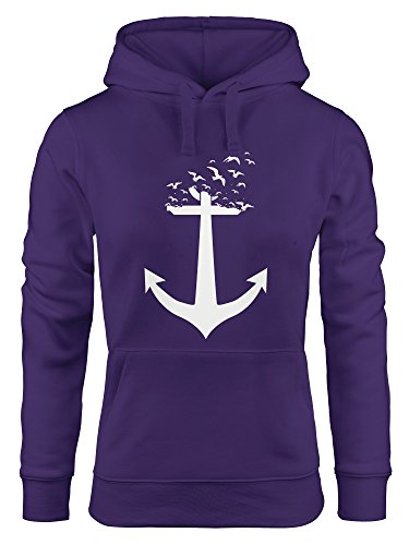 MoonWorks ausgefallener Hoodie für Damen, Anker Vögel Anchor Birds, Sweatshirt Kapuze Kapuzenpullover lila S von MoonWorks