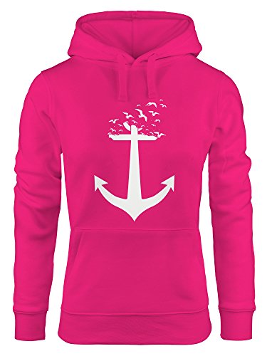 MoonWorks ausgefallener Hoodie für Damen, Anker Vögel Anchor Birds, Sweatshirt Kapuze Kapuzenpullover pink L von MoonWorks