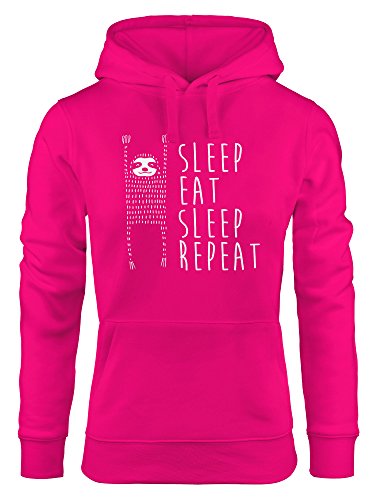 MoonWorks lustiger Hoodie für Damen mit Faultier, Sleep Eat Sleep Repeat, Sweatshirt Kapuze Kapuzenpullover pink S von MoonWorks