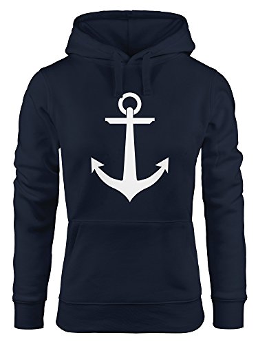 MoonWorks moderner Damen Hoodie mit Anker Motiv, Anchor Sweatshirt mit Kapuze, Kapuzenpullover mit sehr weiche Qualität Navy M von MoonWorks