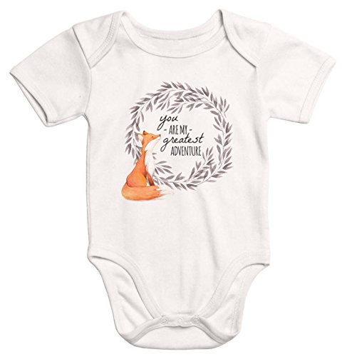 MoonWorks süßer Kurzarm Baby-Body mit Aufdruck You Are My Greates Adventure Fuchs Fox Liebe Bio-Baumwolle Natur 0-3 Monate von MoonWorks