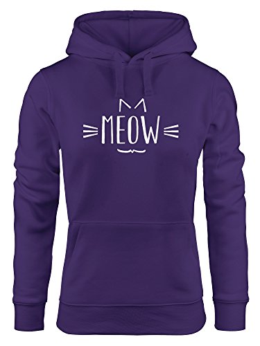 MoonWorks weicher Damen Hoodie, Katze Meow MIAU Cat, Sweatshirt mit Kapuze, Kapuzenpullover lila S von MoonWorks